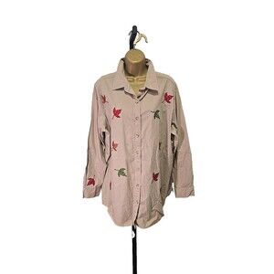 Bobbie Brooks Vtg Embroidered Sequin Button Shirt Womens  14 16 Fall Leaves Plus
